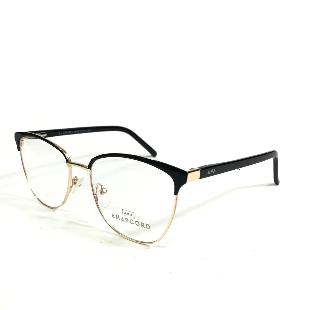 Amarcord Eyeglasses Frames AM002 col.2 Black Gold Cat Eye Wire Rim 53-17-142